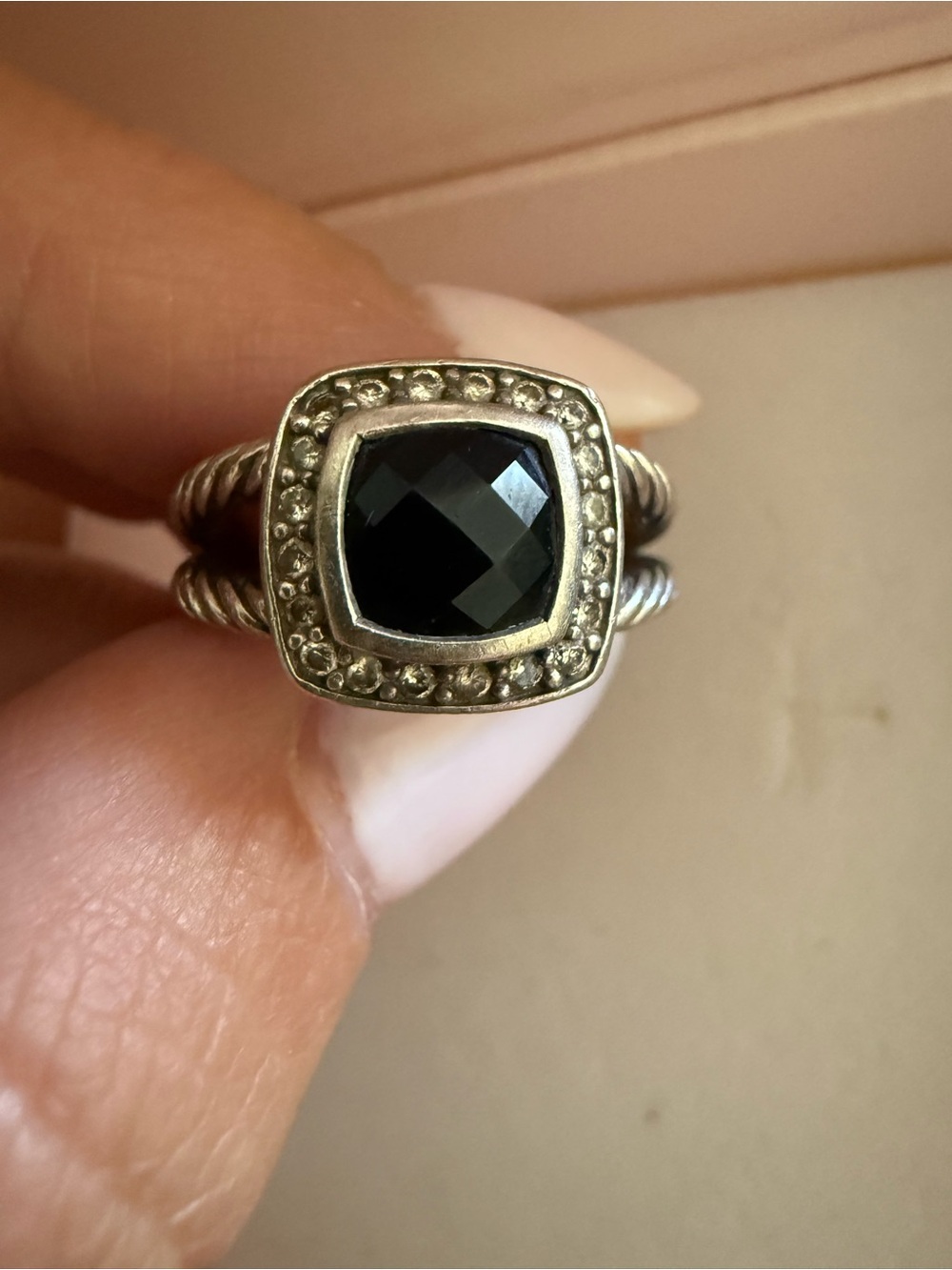 David Yurman Sterling Silver Black Onyx Cushion Ring, 7mm